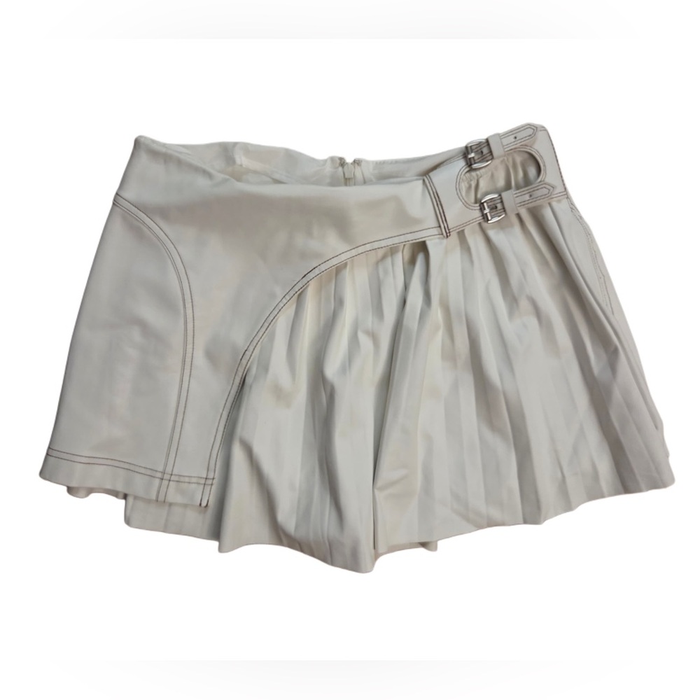 Anthropologie Cream Pleated Skort with Buckle Detail